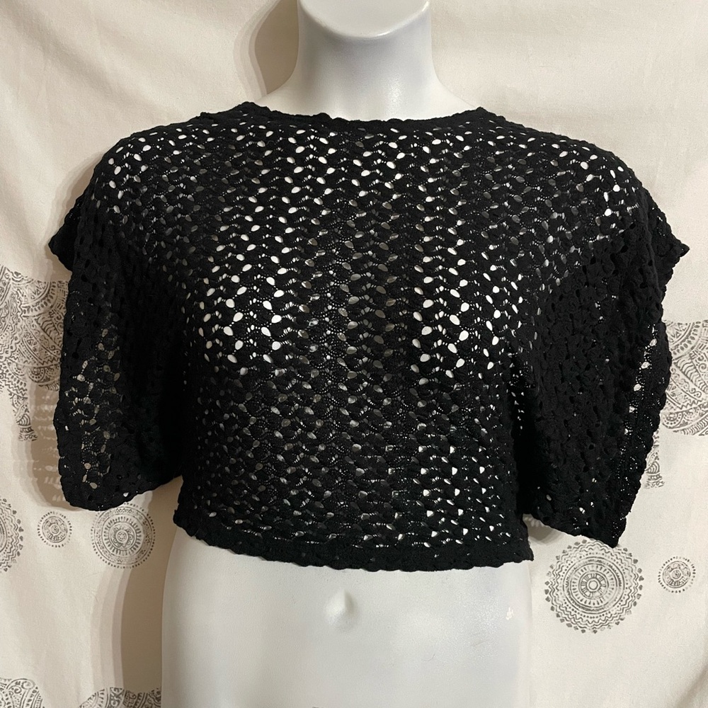 Women’s Small HAVE Black Crochet Lace Crop Top with Wide Sleeves Excellent Cond